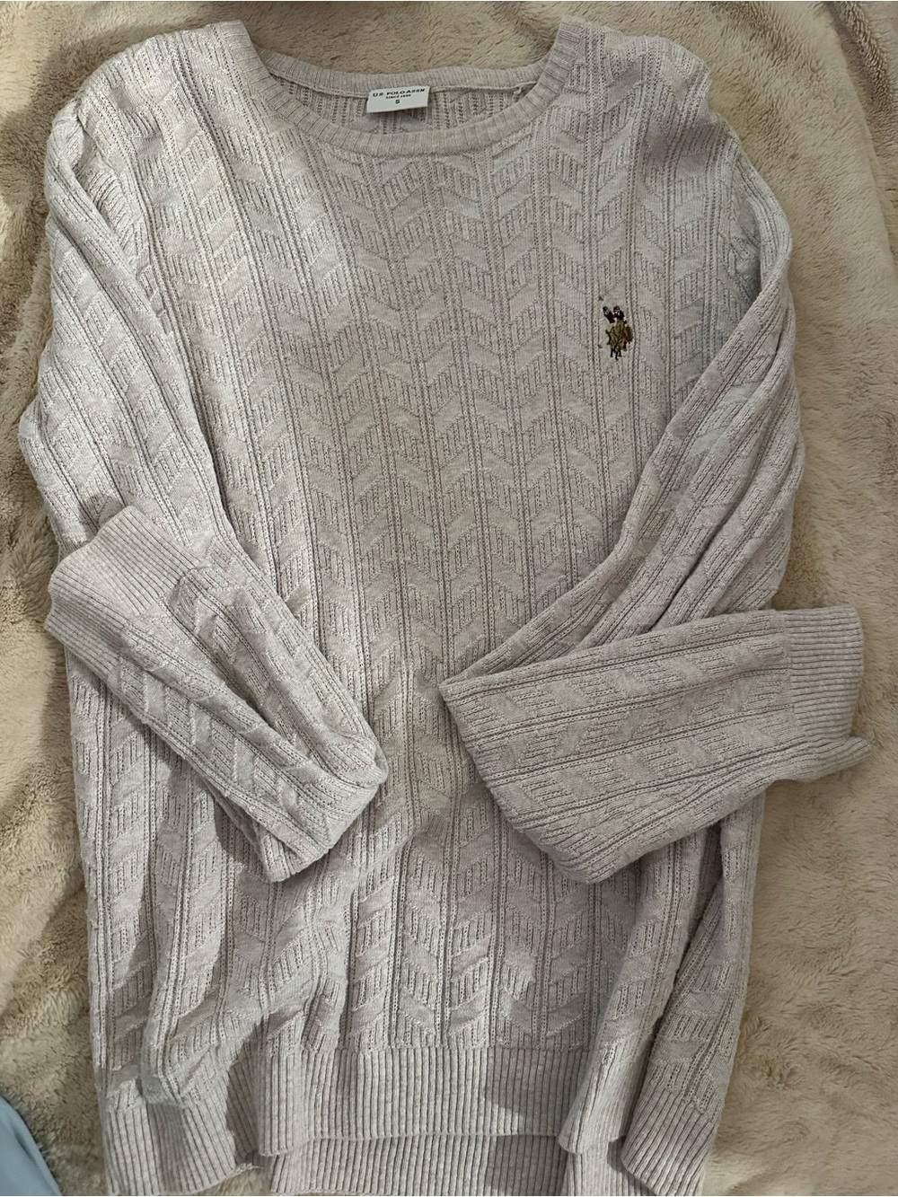 Polo by Ralph Lauren Men's Light Cream Cable-Knit Crewneck Sweater